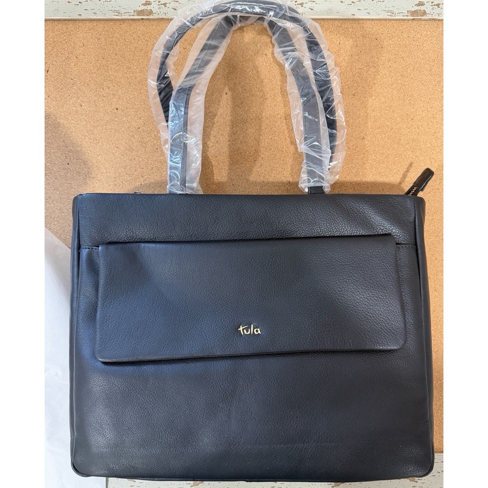 Tula England‎ Black Leather Tote Bag NWOT Classic Shoulder Purse
